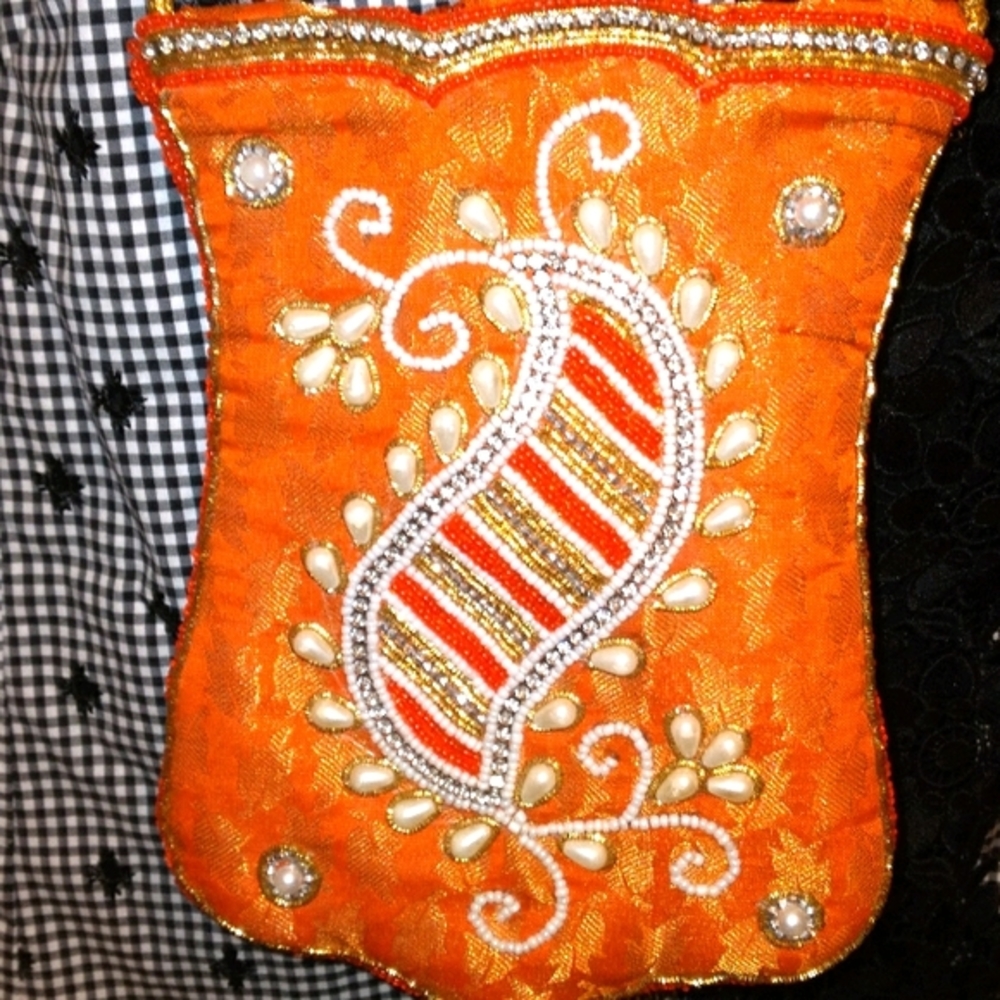 Western Brocade White Lapis Pine Crystal Embellished Crossbody Pumpkin